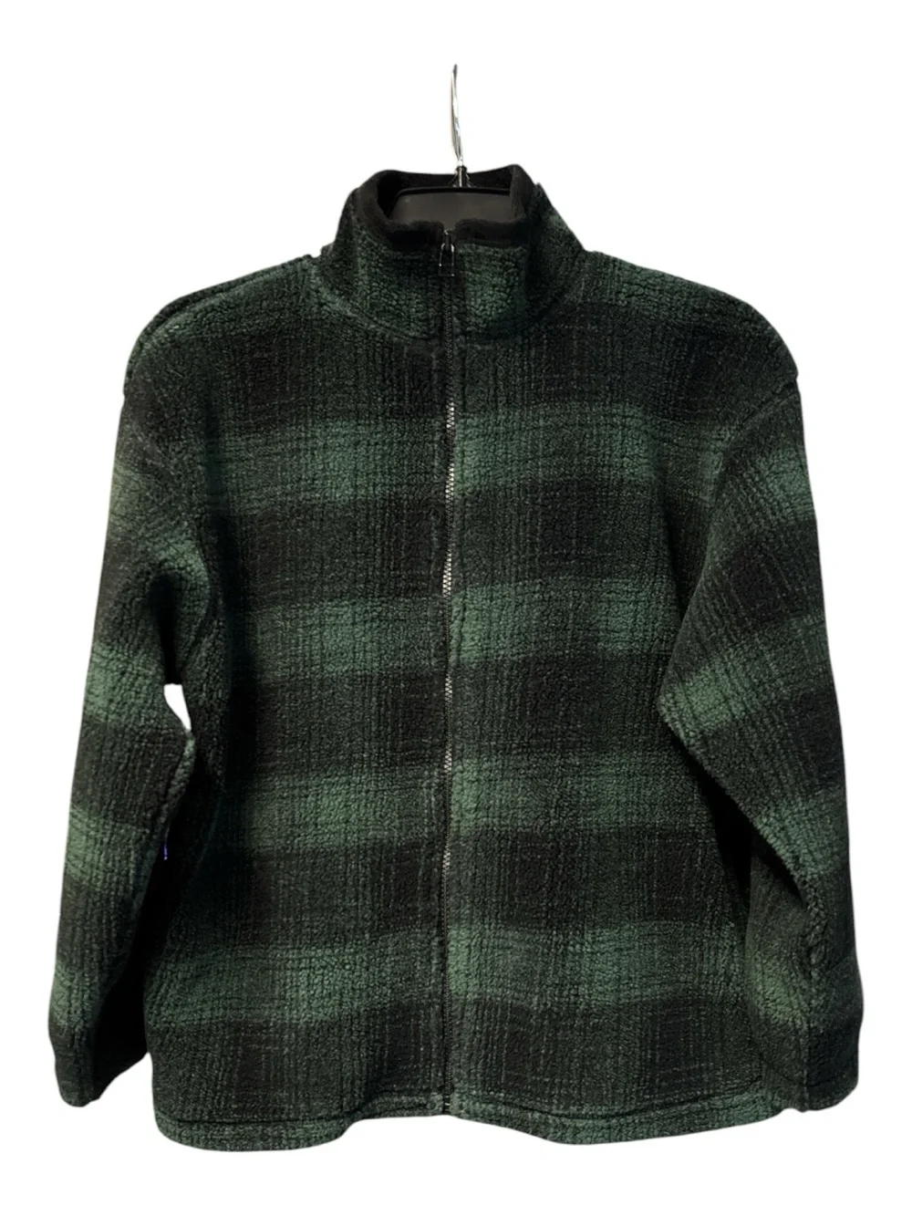 Gap Kids Unisex Green Black Plaid Full Zip High Neck Fleece Jacket Size XL 12-14